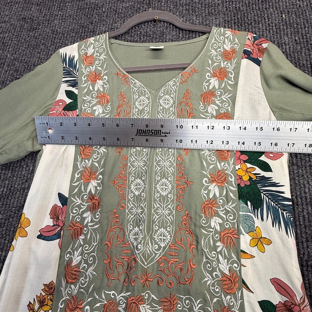 Haya Womens Embroidered‎ Floral Tunic Top Sage Green Long Sleeve Kurta Pakistan - Picture 4 of 10
